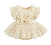 WYTbaby Baby Girl Clothes Newborn Short Sleeve Ruffle Tulle Tutu Dress Summer Clothes for Infant Girls 6-12 Months Beige
