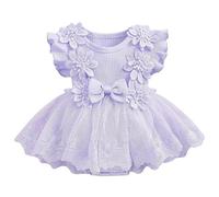 WYTbaby Baby Girl Clothes Newborn Short Sleeve Ruffle Tulle Tutu Dress Summer Clothes for Infant Girls 3-6 Months Purple