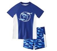 WYTbaby Boys Swimming Costume Two Piece Short Sleeve Kids Rash Guard with Board Shorts Boys Swimwear Sets 11 Years Blue