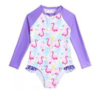WYTbaby Girls Swimming Costume Mermaid Long Sleeve Swimsuit Girls One Piece Summer Rash Guard for Girls 3-4 Years Purple
