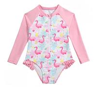 WYTbaby Girls Swimming Costume Mermaid Long Sleeve Swimsuit Girls One Piece Summer Rash Guard for Girls 4-5 Years Light Pink
