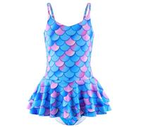 WYTbaby Girls Swimming Costume One Piece Girls Swimsuit Uv Protection Bathing Suit for Kids 8-9 Years Blue