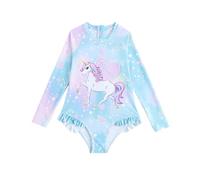 WYTbaby Girls Swimming Costume One Piece Long Sleeve Girls Swimsuit Uv Protection Summer Beach Rash Guard for Girls 7-8 Years Blue