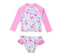 WYTbaby Girls Swimming Costume Two Piece Girls Swimsuit Long Sleeve Rash Guard Summer Beach Swimming Set for 7-8 Years Pink