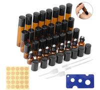 WYTNB 32 Essential Oil Roller Bottle, 2/3/5/10ml Refillable Roll on Perfume Bottle, Cosmetic Oil Rollerball Container, Travel-Sized Ball Roller Bottle, Brown Rollerball Bottles for Facial Body Care