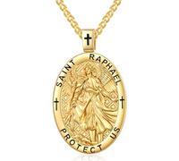 WYUESGU - 14K Gold Pendant Necklace for Men with Catholic Gold Pendant Religious Birthday Gift for Men with 1/8" 2" Rolo Chain, 28*28mm, Base, No Gemstone