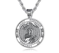 WYUESGU Patron Saint Medals, Silver Protection Jewelry, Catholic Christian Religious Gifts for Men with 22"+2" Rope Chain