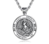 WYUESGU Patron Saint Medals, Silver Protection Jewelry, Catholic Christian Religious Gifts for Men with Rope Chain 22mm+2mm, 25mm, Base, No Gemstone