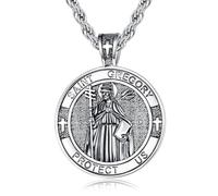 WYUESGU Patron Saint Medals, Silver Protection Jewelry, Catholic Christian Religious Gifts for Men with 22"+2" Rope Chain