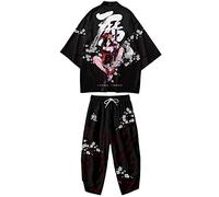 WYUKN Traditional Kimono Set,Japanese Style Kimono Men Pajamas Suit，Long Sleeve Trousers Set Couple Home Service,A1-XXL