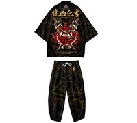 WYUKN Traditional Kimono Set,Japanese Style Kimono Men Pajamas Suit，Long Sleeve Trousers Set Couple Home Service,G1-L