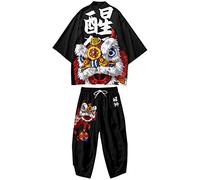 WYUKN Traditional Kimono Set,Japanese Style Kimono Men Pajamas Suit，Long Sleeve Trousers Set Couple Home Service,E1-5XL