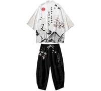 WYUKN Traditional Kimono Set,Japanese Style Kimono Men Pajamas Suit，Long Sleeve Trousers Set Couple Home Service,B1-M