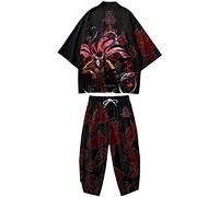 WYUKN Traditional Kimono Set,Japanese Style Kimono Men Pajamas Suit，Long Sleeve Trousers Set Couple Home Service,F2-S