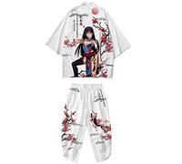 WYUKN Traditional Kimono Set,Japanese Style Kimono Men Pajamas Suit，Long Sleeve Trousers Set Couple Home Service,C2-XL