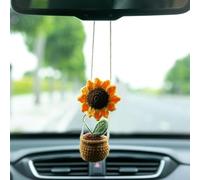 Wyuoot Handmade car Hanging Accessories, mini Flowers Rearview Mirror Accessories & Dashboard Ornament, Potted Plant for Car Decoration Hanging Air car Freshener (Sunflower)