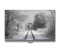 WYUSPGK Business Card Case Metal,Snowy Train Tracks Print Business Card Holders Pocket,business Card Holder Case for Men Women, XB0608021, Snowy Train Tracks, One Size