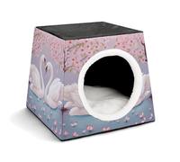WYUSPGK Capsule Pet Nest Stylish and Cozy Space Capsule Design for Small Pets, White Swans with Floral Tree Print Stylish Pet Nest Cozy Pet Nest Portable Pet Nest