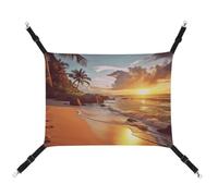 WYUSPGK Cozy Pet Hammock, Tropical Beach at Sunset Print Breathable Pet Hammock Space-Saving Canvas Bed for Cats and Small Dogs, Adjustable, Portable, and Easy to Clean