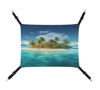 WYUSPGK Cozy Pet Hammock, Tropical Island Print Breathable Pet Hammock Space-Saving Canvas Bed for Cats and Small Dogs, Adjustable, Portable, and Easy to Clean