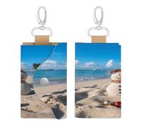 WYUSPGK Leather Key Bag, Sand Snowman on Beach Print Chic Key Holder Everyday Key Wallet Multi-functional Key Bag Convenient Key Bag, Style, One size