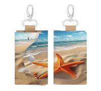 WYUSPGK Leather Key Bag, Sea Beach Starfish Print Chic Key Holder Everyday Key Wallet Multi-functional Key Bag Convenient Key Bag, Style, One size