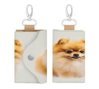 WYUSPGK Leather Key Bag, Yellow Pomeranian Print Chic Key Holder Everyday Key Wallet Multi-functional Key Bag Convenient Key Bag, Style, One size