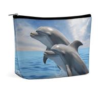 WYUSPGK Makeup Pouch, Two Dolphins Print Portable Cosmetic Bag Travel Makeup Bag Cosmetic Organizer Zippered Cosmetic Bag Makeup Tote, style, One Size