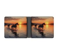 WYUSPGK Men’s Wallets,mens Leather Wallet,Sunsets Lake Horses Print Leather Wallet,suitable for Daily Travel Use, XB0608021, Sunsets Lake Horses, One Size