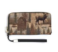WYUSPGK Pu Leather Wallet, Rustic Lodge Bear Moose Print Women's Card Holder Wallet Large Capacity Wallet Long Wallet for Women Handheld Clutch Wallet, style, 20.0*10.5cm, Modern
