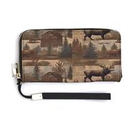WYUSPGK Pu Leather Wallet, Rustic Lodge Bear Moose Print Women's Card Holder Wallet Large Capacity Wallet Long Wallet for Women Handheld Clutch Wallet, style, 20.0*10.5cm, Modern