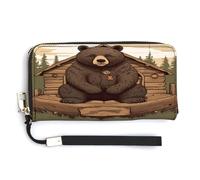 WYUSPGK Pu Leather Wallet, Rustic Lodge Bear Print Women's Card Holder Wallet Large Capacity Wallet Long Wallet for Women Handheld Clutch Wallet, style, 20.0*10.5cm, Modern