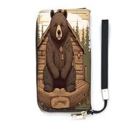 WYUSPGK Pu Leather Wallet, Rustic Lodge Bear Print Women's Card Holder Wallet Large Capacity Wallet Long Wallet for Women Handheld Clutch Wallet, style, 20x10.5cm, Modern