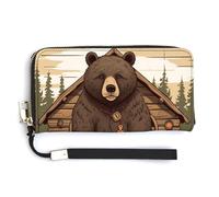 WYUSPGK Pu Leather Wallet, Rustic Lodge Bear Print Women's Card Holder Wallet Large Capacity Wallet Long Wallet for Women Handheld Clutch Wallet, style, 20.0*10.5cm, Modern