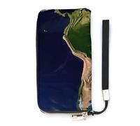 WYUSPGK Pu Leather Wallet, South America Satellite Image Print Women's Card Holder Wallet Large Capacity Wallet Long Wallet for Women Handheld Clutch Wallet, style, 20x10.5cm, Modern