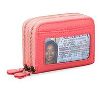 WYUYIWH Women Wallet RFID Blocking Leather Small Bifold Zipper Pocket Wallet Compact Card Case Purse with ID Window, A26 Pink Red