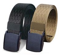 WYuZe 2 Pack Nylon Belt Outdoor Military Web Belt 1.5" Men Tactical Webbing Work Belts for Men, Black + Coyote Tan, waist-below 50"