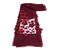 Wyvix 5 Yards 3D Appliqué Fabric Pearl Beaded Mesh for Wedding Veil Evening Dress DIY Decoration(Red2)