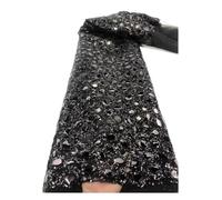 Wyvix 5 Yards Large Beads Sequin Lace Fabric Ethnic Embroidery Mesh for Wedding Dress ASO EBI(Black)