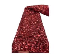 Wyvix 5 Yards Large Beads Sequin Lace Fabric Ethnic Embroidery Mesh for Wedding Dress ASO EBI(Red)