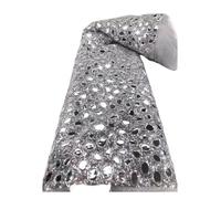 Wyvix 5 Yards Large Beads Sequin Lace Fabric Ethnic Embroidery Mesh for Wedding Dress ASO EBI(Silver)