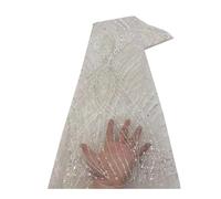 Wyvix 5 Yards Large Leaf Sequin Fabric Rice Bead Tube Embroidery Mesh for Flowing Wedding Dress Gown(White)