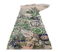 Wyvix 5 Yards Multi-Color Positioning Sequin Fabric Heavy Bead Tube Embroidery Mesh for Wedding Dress DIY(Green)