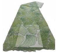 Wyvix 5 Yards Multicolor Printed Lace Fabric Handmade Bead Tube Plate Flower Embroidery for Wedding Dress(Green)
