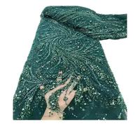 Wyvix 5 Yards Wicker Vine Pattern Sequin Lace Fabric Bead Tube Embroidery Mesh for Wedding Dress DIY(Green)