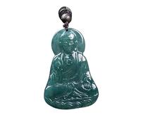 Wyvix Blue Water Jade Amitabha Buddha Necklace - Hand Carved A-Grade Jadeite Pendant Feng Shui Amulet for Peace, Good Luck & Longevity