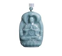 Wyvix "Blue Water Jade Ksitigarbha Pendant, Hand-Carved Di Zang Wang Bodhisattva Necklace, Teal Stone Guardian Amulet