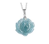 Wyvix "Blue Water Jade Pendant, Silver Inlaid Teal Stone Necklace, Carved Purity & Enlightenment Amulet for Women