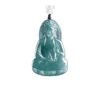 Wyvix "Blue Water Jadeite Guanyin Pendant, Translucent Teal Lan Shui Bodhisattva Necklace, Hand-Carved Goddess of Mercy Amulet