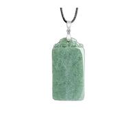 Wyvix Burmese Jadeite Wu Shi Pai Pendant, Smooth Rectangular Tablet Necklace, Emerald Green Peace Amulet